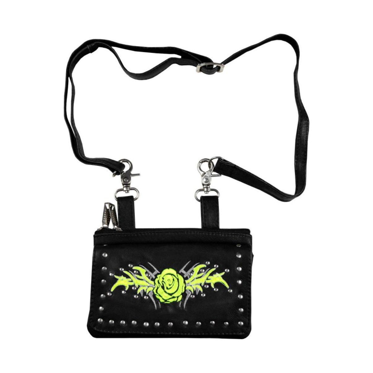 STUDDED ROSE LEATHER CLIP BAG