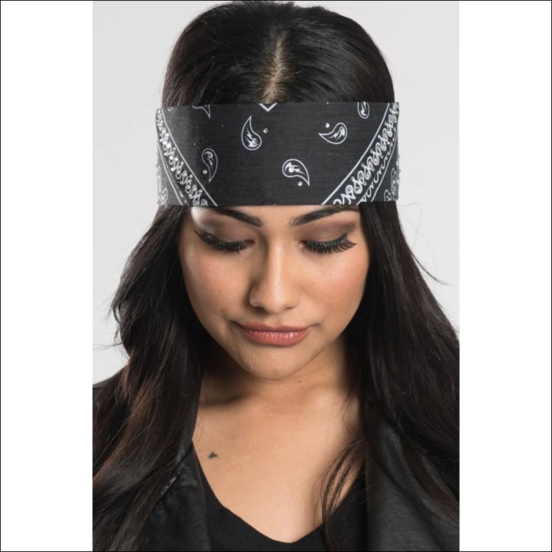 BLACK PAISLEY WITH GEMS PRE-SEWN BANDANA HEADBAND - HEADBAND
