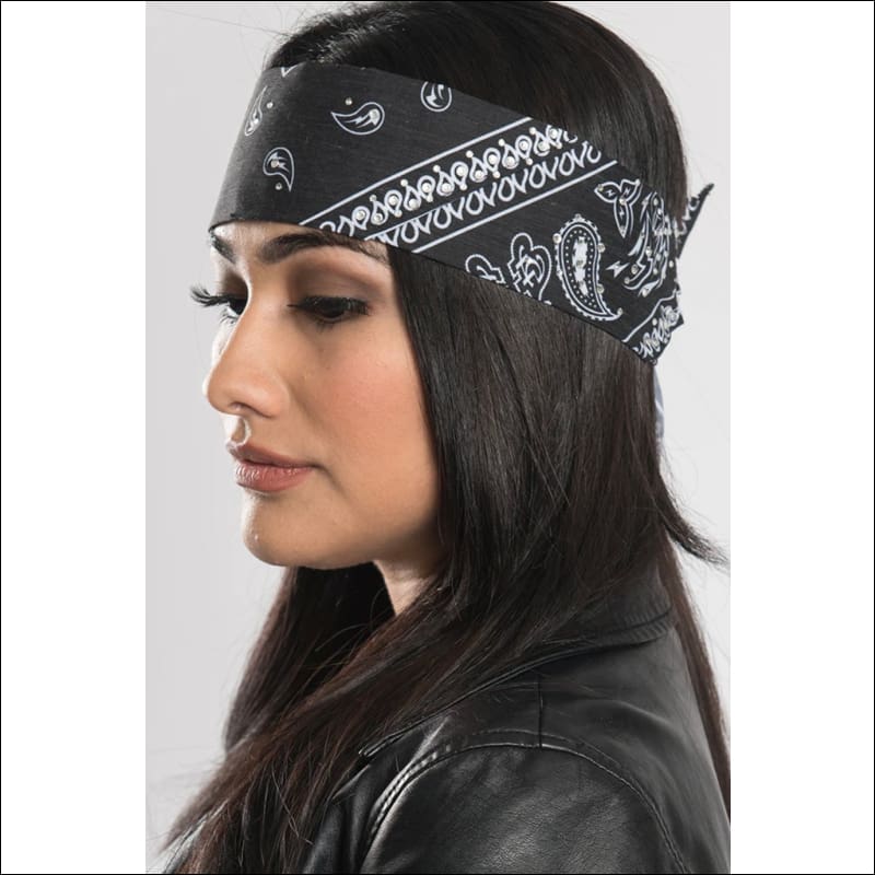 BLACK PAISLEY WITH GEMS PRE-SEWN BANDANA HEADBAND - HEADBAND