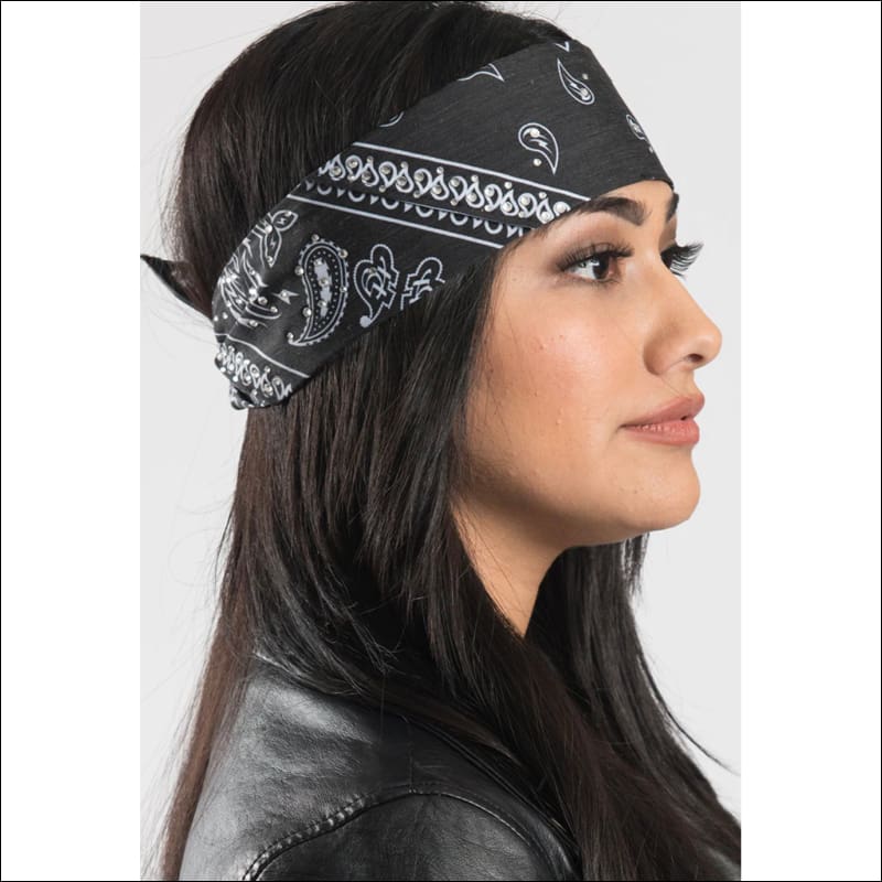 BLACK PAISLEY WITH GEMS PRE-SEWN BANDANA HEADBAND - HEADBAND