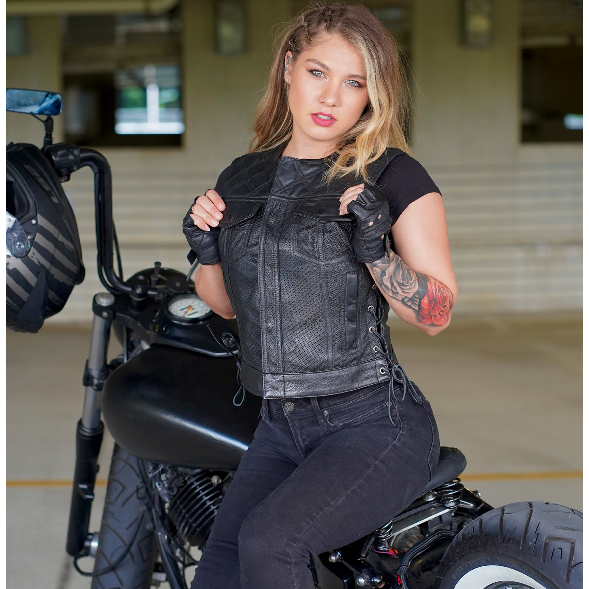 Bonnie Perforated Women's Motorcycle Leather Vest