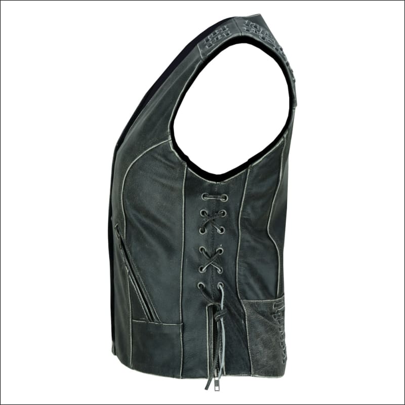 GRAY GROMMET AND LACE WOMEN’S LEATHER VEST - VEST