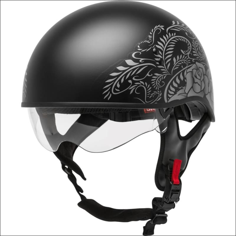 GMAX HH-65 DEVOTION ROSE MATTE BLACK SILVER - WOMEN'S MOTORCYCLE HELMET