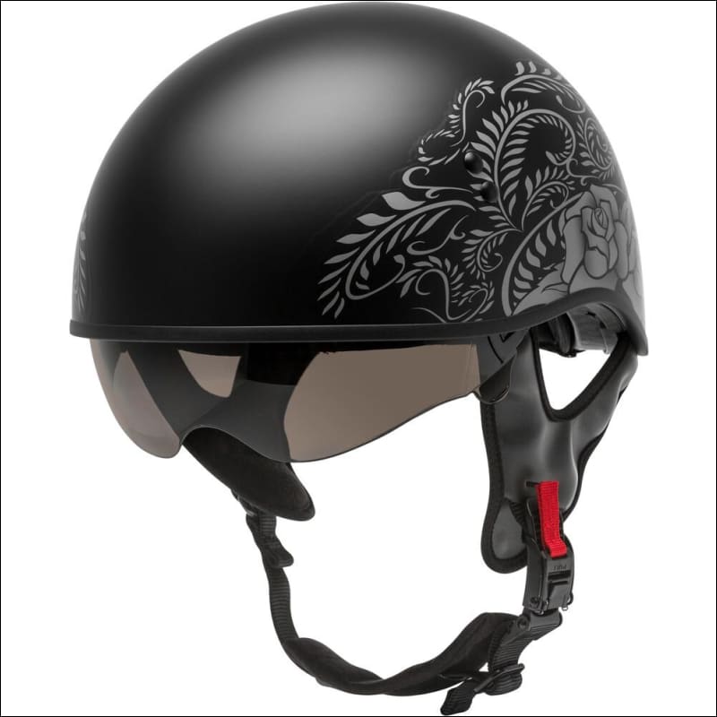 GMAX HH-65 DEVOTION ROSE MATTE BLACK SILVER - S - WOMEN'S MOTORCYCLE HELMET