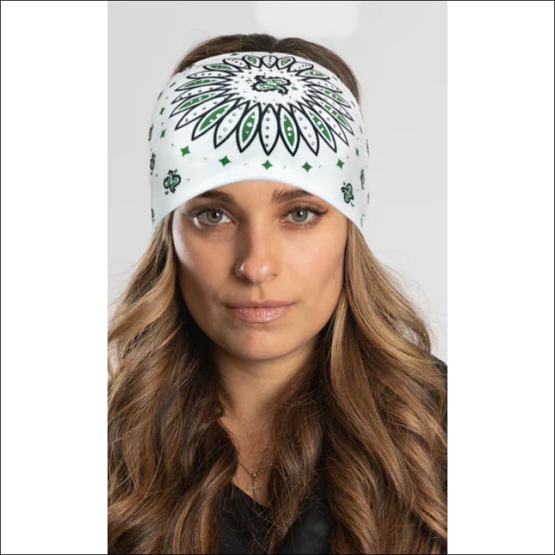 GREEN & WHITE SUNRISE PAISLEY WITH GEMS EZ BANDZ - HEADBAND
