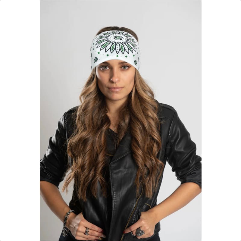 GREEN & WHITE SUNRISE PAISLEY WITH GEMS EZ BANDZ - HEADBAND