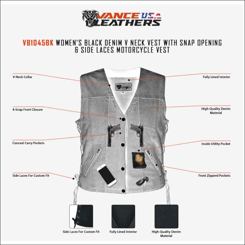 WOMEN’S BLACK DENIM SNAP FRONT VEST - VEST
