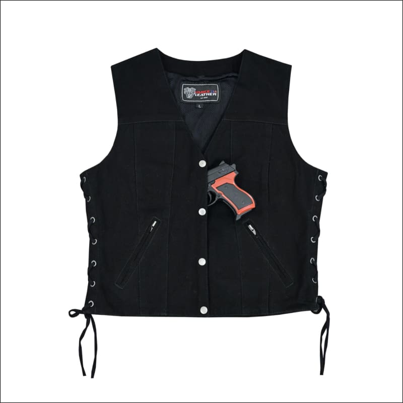WOMEN’S BLACK DENIM SNAP FRONT VEST - VEST