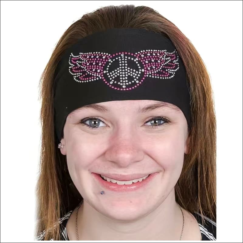 PEACE SIGN AND WINGS RHINESTONE HEADBAND - HEADBAND