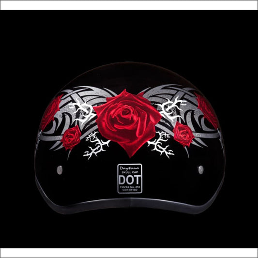 D.O.T. DAYTONA SKULL CAP WITH RED ROSE - HELMET