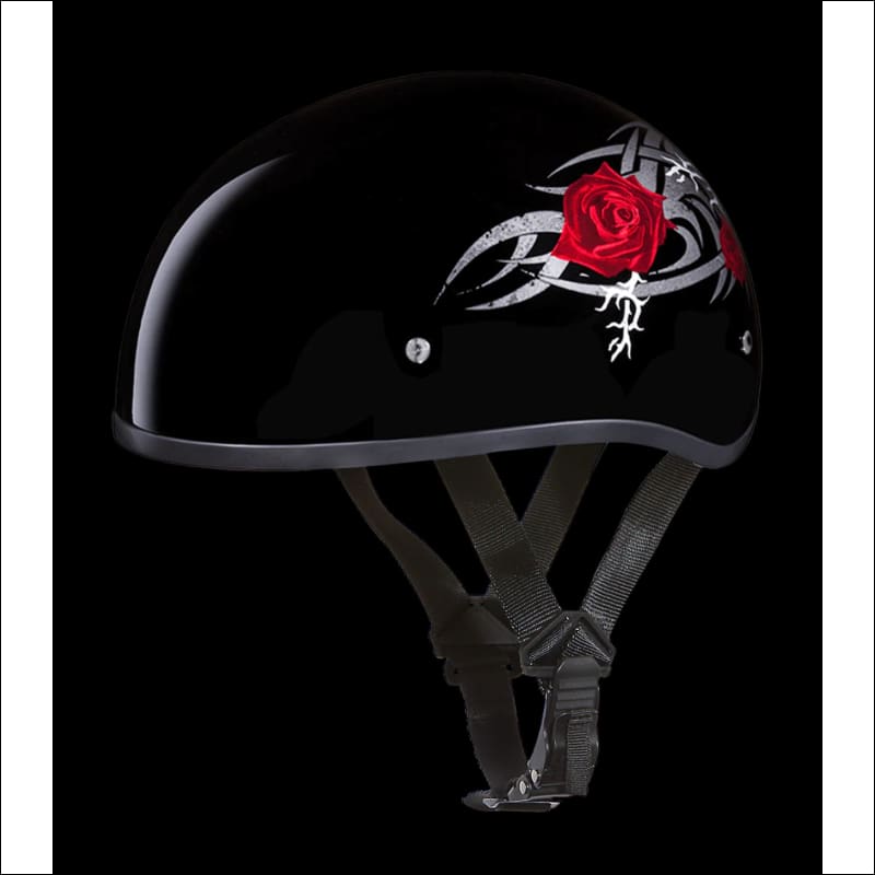 D.O.T. DAYTONA SKULL CAP WITH RED ROSE - HELMET
