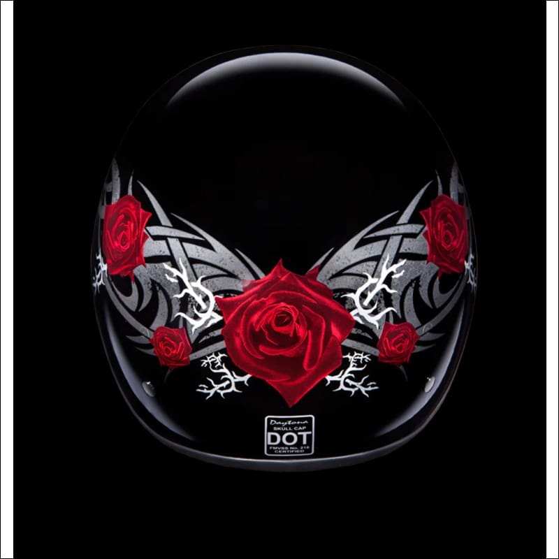D.O.T. DAYTONA SKULL CAP WITH RED ROSE - HELMET