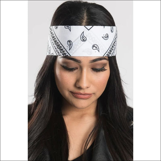 WHITE PAISLEY WITH GEMS PRE-SEWN BANDANA HEADBAND