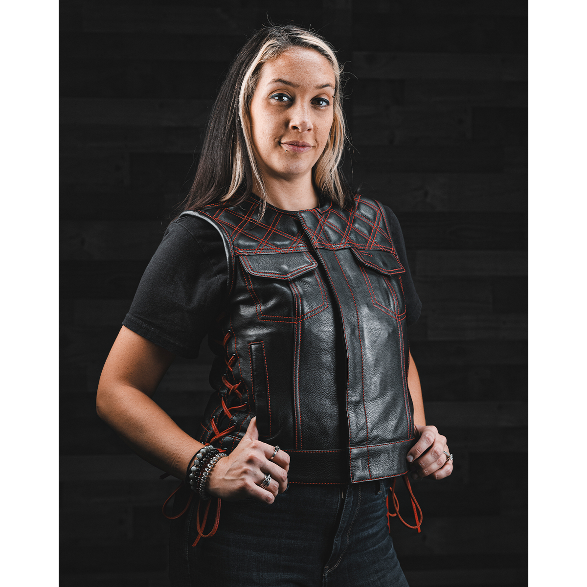 BONNIE WOMEN'S DIAMOND QUILT LEATHER MOTORCYCLE VEST