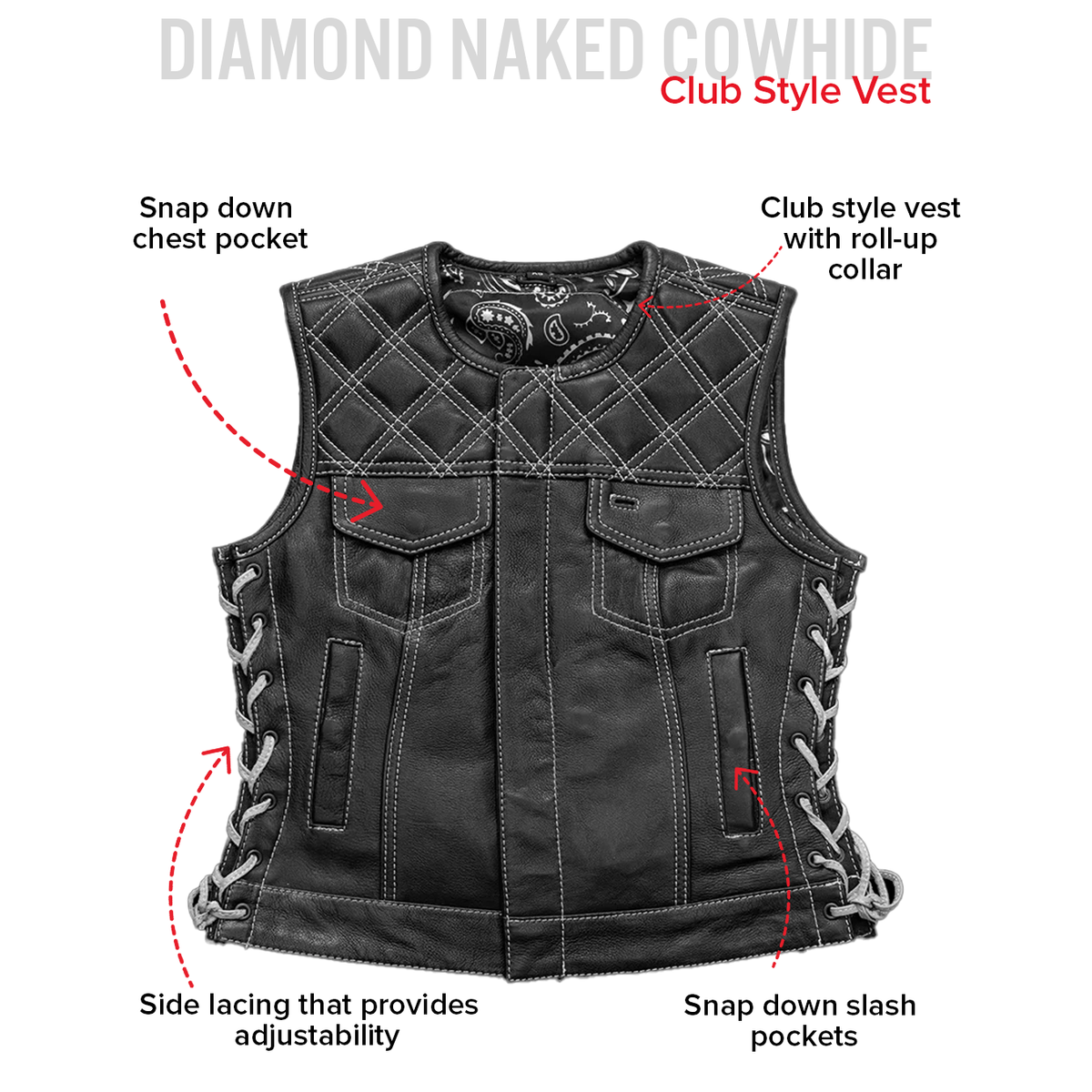 BONNIE WOMEN'S DIAMOND QUILT LEATHER MOTORCYCLE VEST