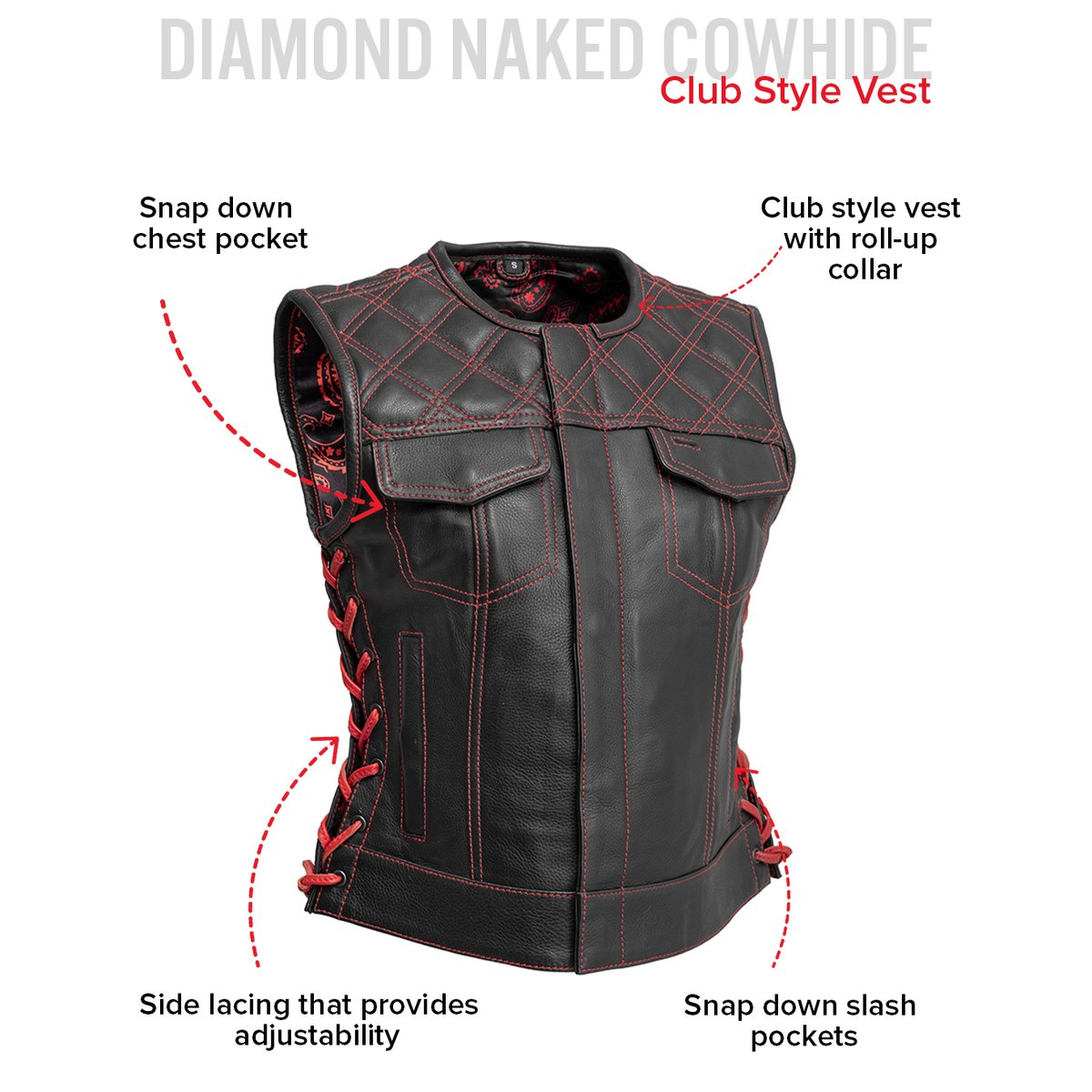 BONNIE WOMEN'S DIAMOND QUILT LEATHER MOTORCYCLE VEST