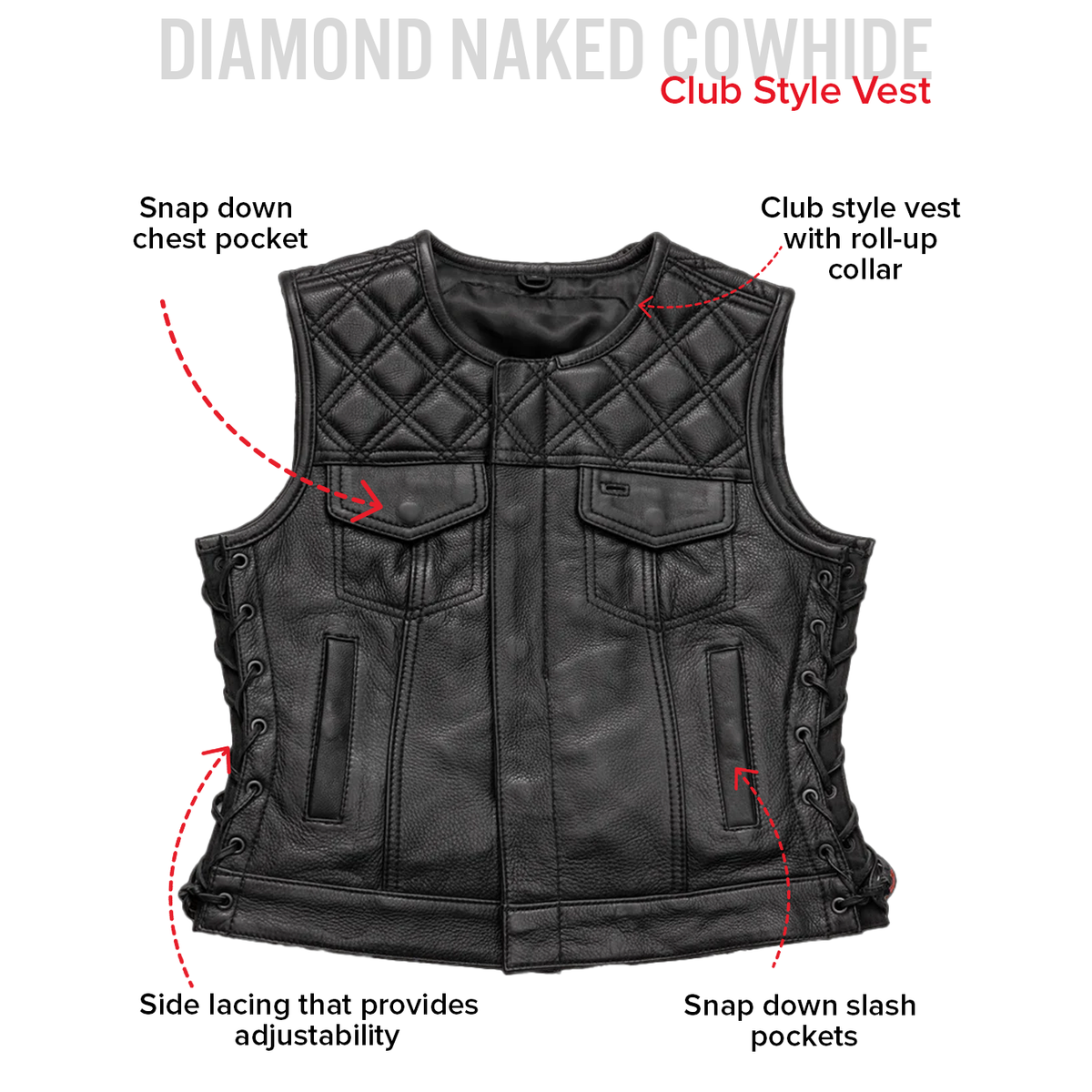 BONNIE WOMEN'S DIAMOND QUILT LEATHER MOTORCYCLE VEST