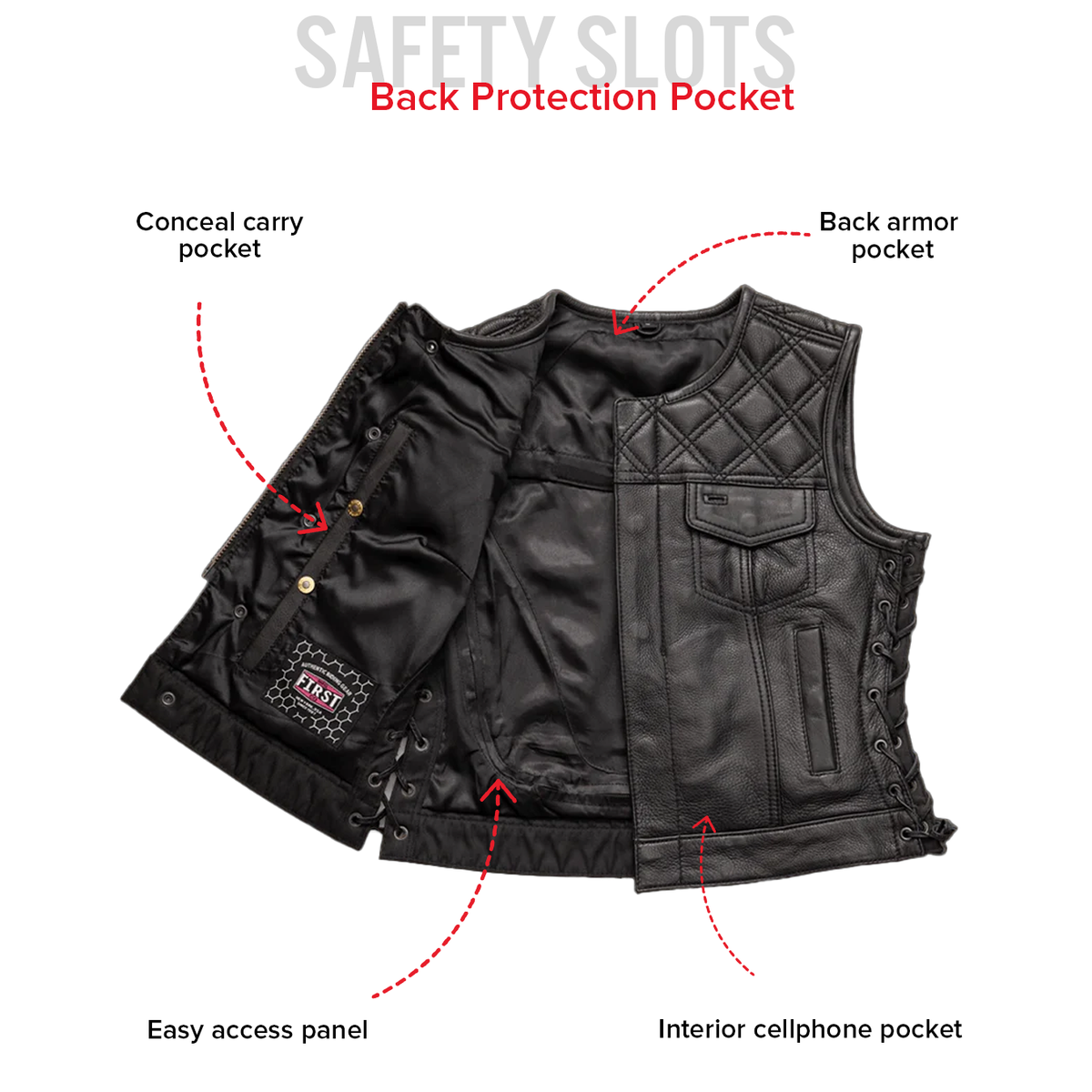 BONNIE WOMEN'S DIAMOND QUILT LEATHER MOTORCYCLE VEST