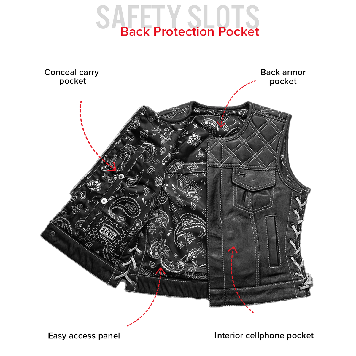BONNIE WOMEN'S DIAMOND QUILT LEATHER MOTORCYCLE VEST
