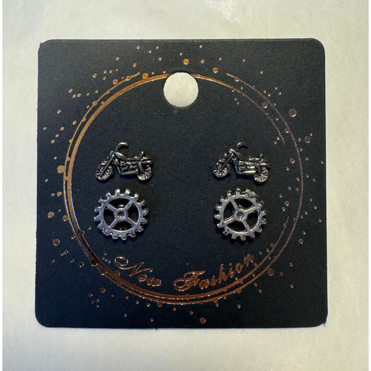 MOTORCYCLE AND GEAR EARRING SET