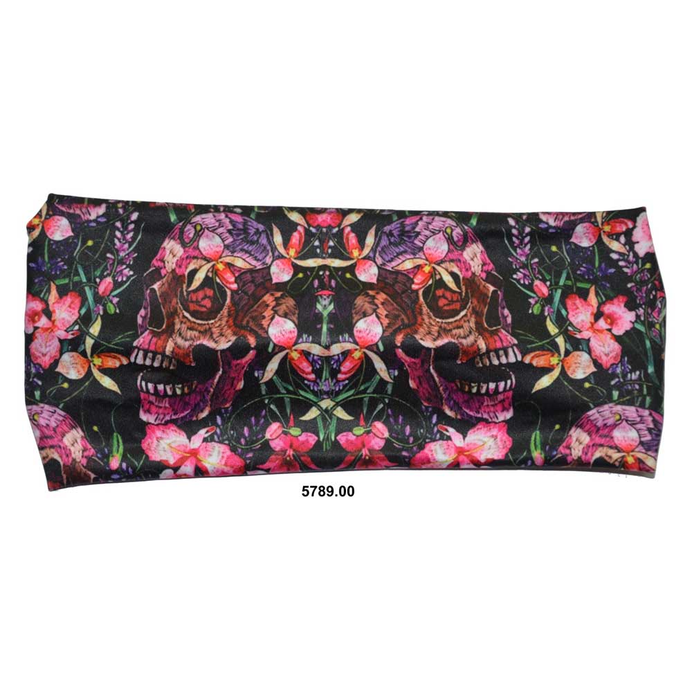 PINK FLOWER AND SKULL HEADBAND