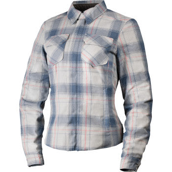 ICON Fallblock women's armored flannel motorcycle jacket in gray