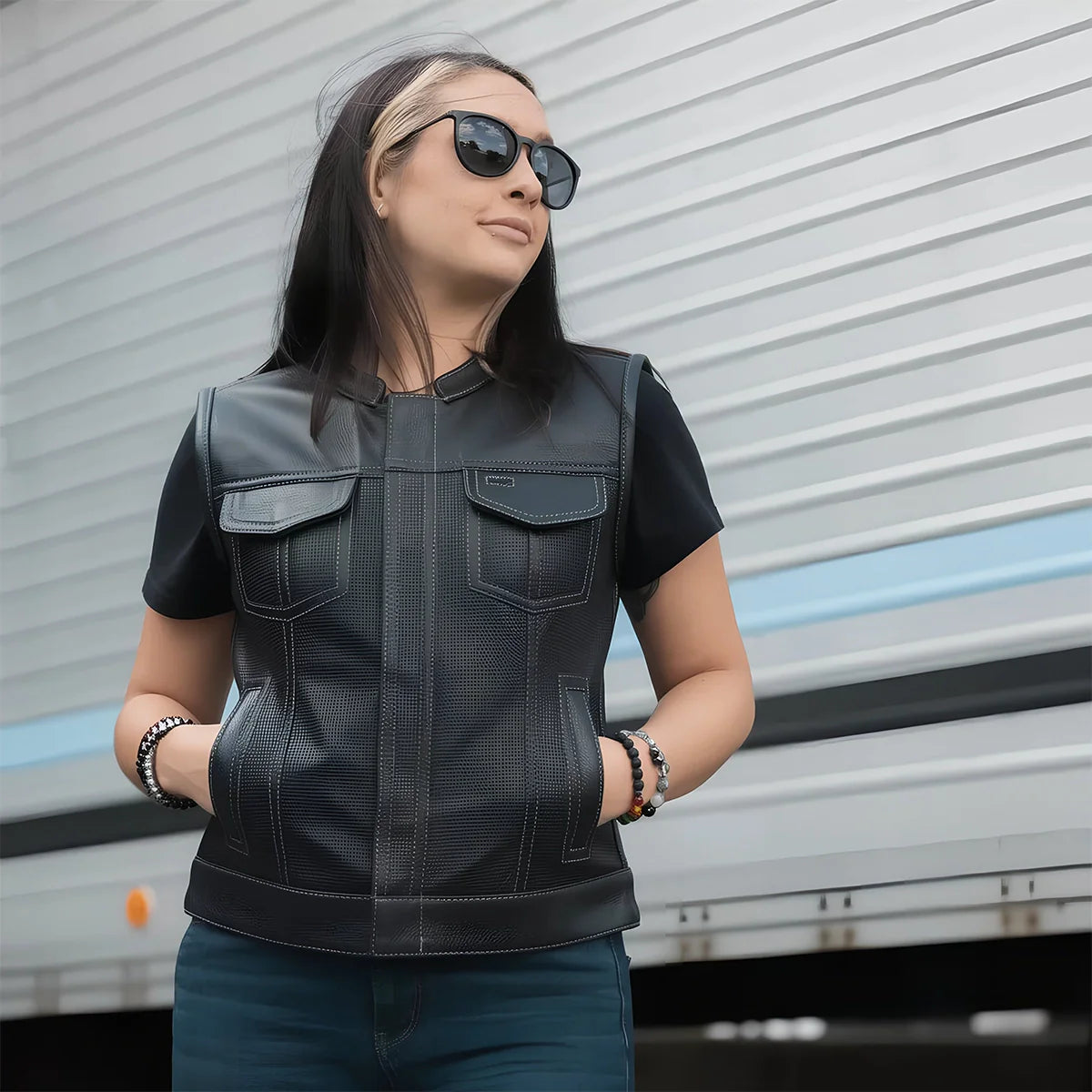 JESSICA PERFORATED LEATHER VEST
