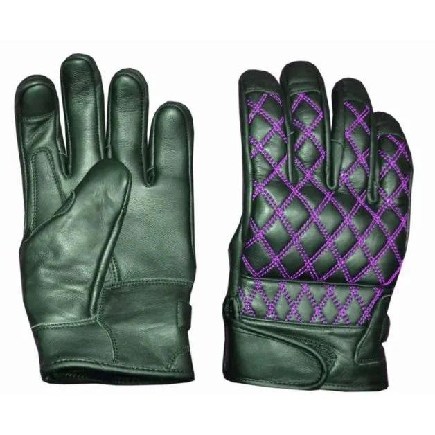 PURPLE STITCHED LEATHER GLOVES