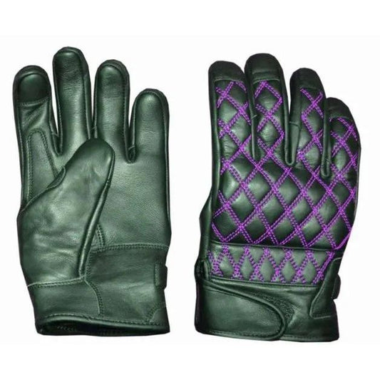 PURPLE STITCHED LEATHER GLOVES