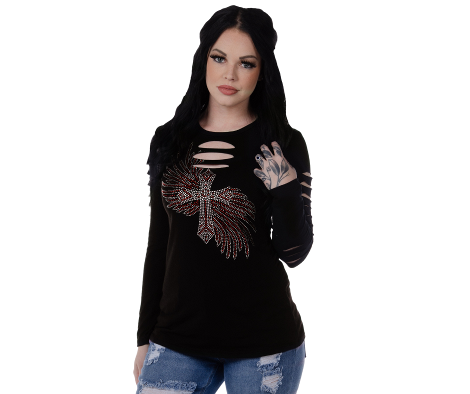 CROSS AND WINGS LONG SLEEVE