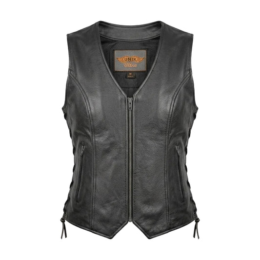Mae - Women's Zippered Leather Motorcycle Vest