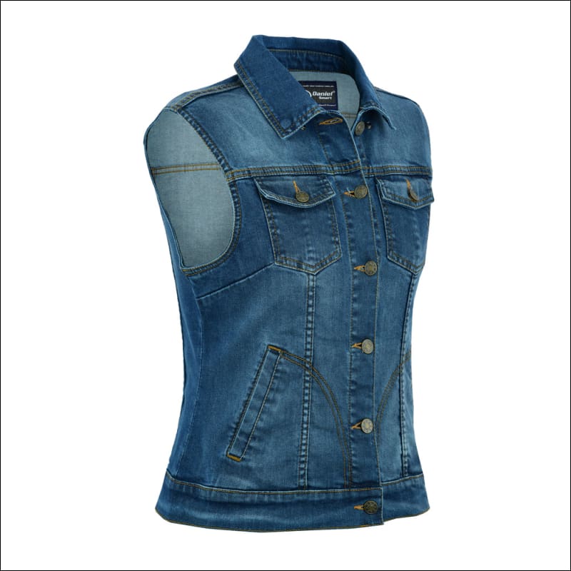 BLUE DENIM SNAP UP FRONT VEST - Vests