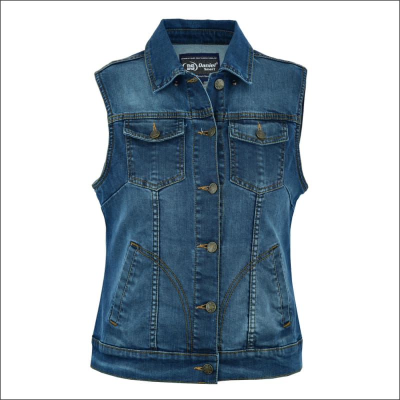 BLUE DENIM SNAP UP FRONT VEST - Vests