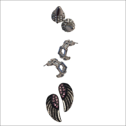 BULLET BIKE CHAIN & ANGEL WING EARRING SET - earrings