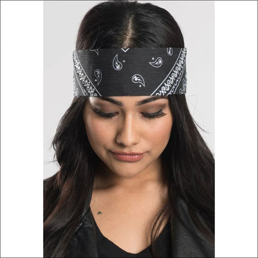 BLACK PAISLEY WITH GEMS PRE-SEWN BANDANA HEADBAND - HEADBAND
