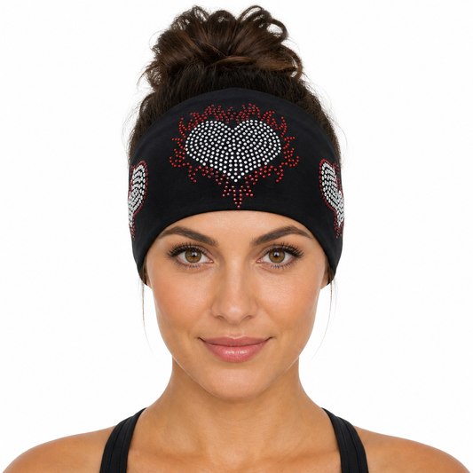 Burning Heart headwrap worn from the front