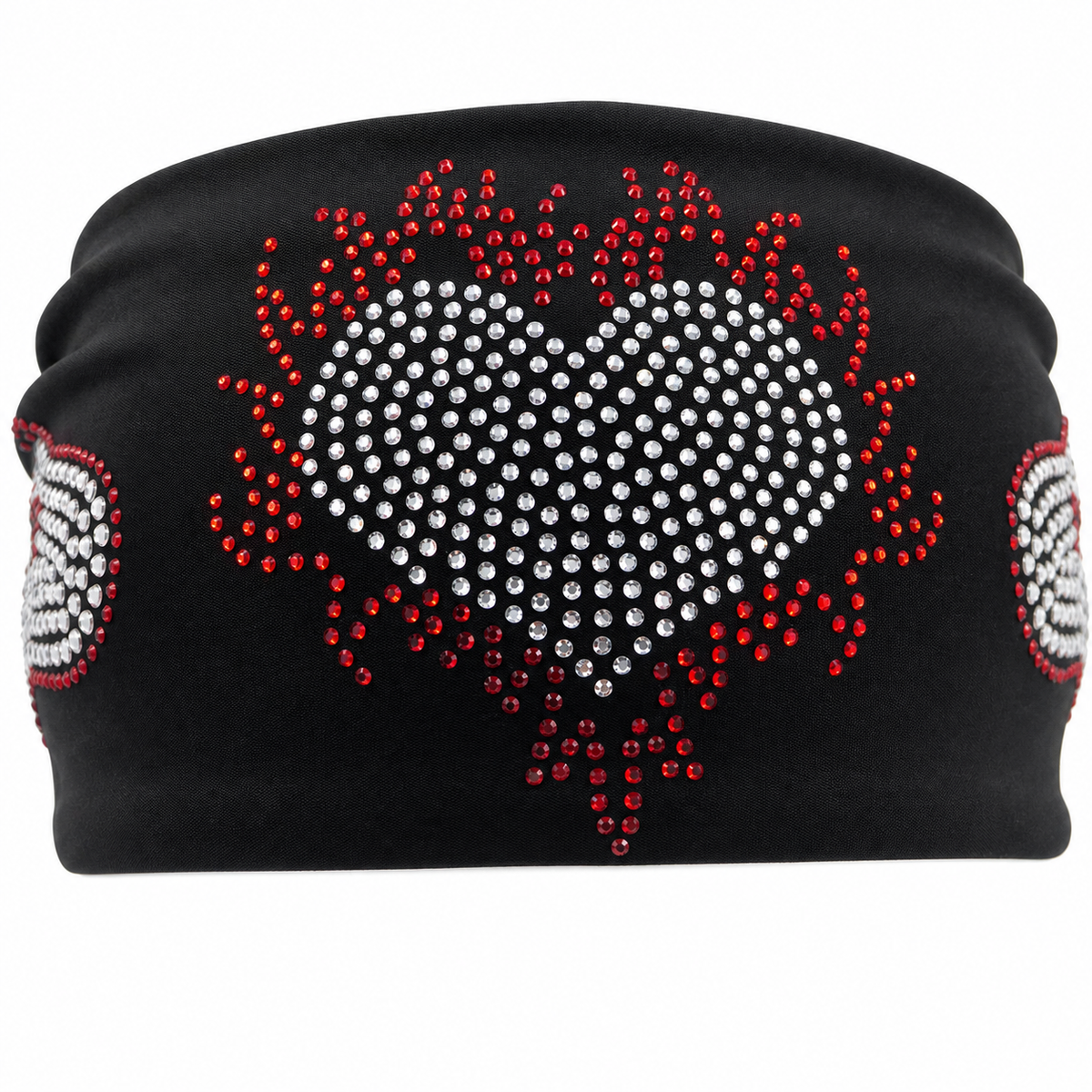 Burning Heart headwrap red and silver rhinestone detail