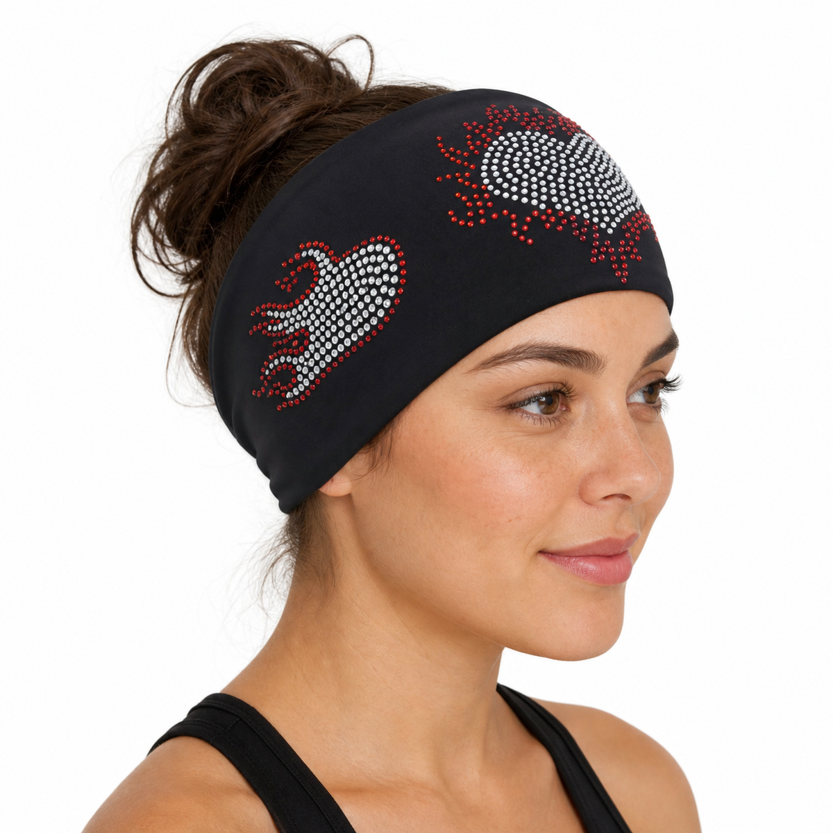 Burning Heart headwrap worn from the side