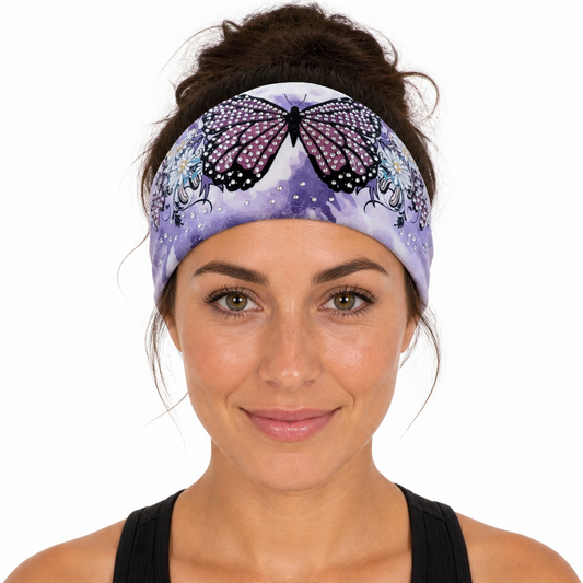 Butterfly Tie-Dye head wrap worn from the front