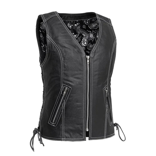 Cindy -  Women's Motorcycle Leather Vest Black