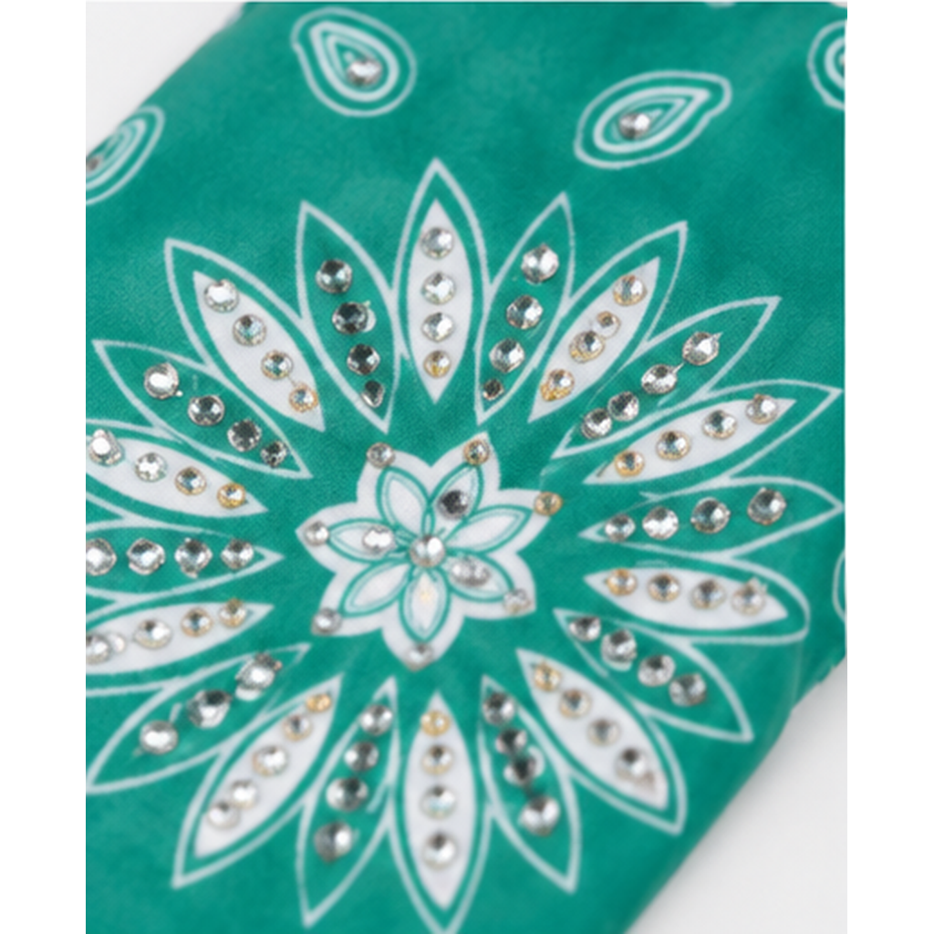 Turquoise Starburst Paisley head wrap rhinestone detail
