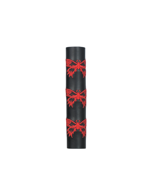 Black Leather Ponytail Wrap with Red Butterflies