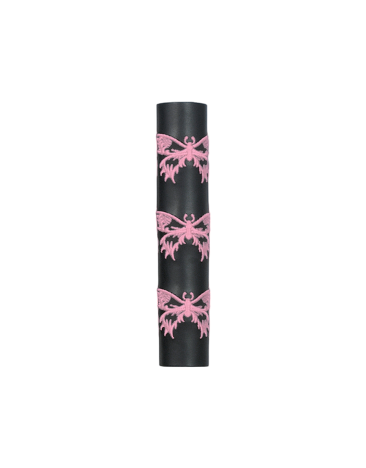 Black Leather Ponytail Wrap with Pink Butterflies