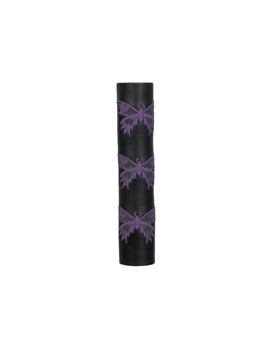 Black Leather Ponytail Wrap purple Butterflies