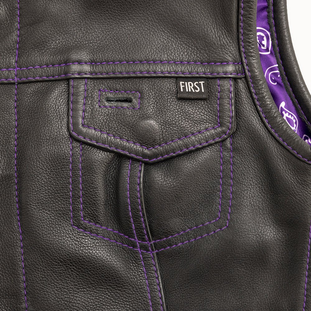 JESSICA PURPLE LEATHER MOTORCYCLE VEST