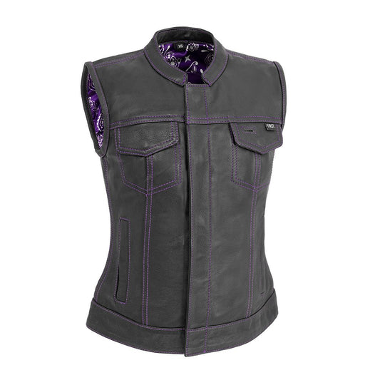 JESSICA PURPLE LEATHER MOTORCYCLE VEST