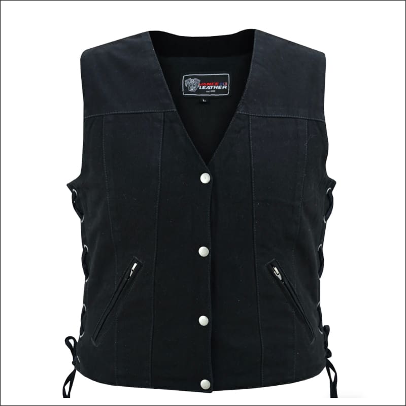 WOMEN’S BLACK DENIM SNAP FRONT VEST - VEST