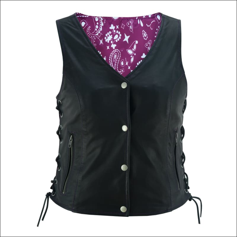 PURPLE PAISELY LINED LEATHER VEST - Vests