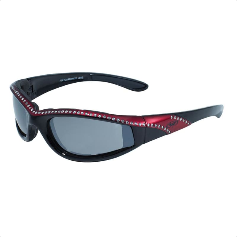 MARILYN 11 WOMENS FOAM PADDED MOTORCYCLE RIDING GLASSES - RED/BLACK - GLASSES
