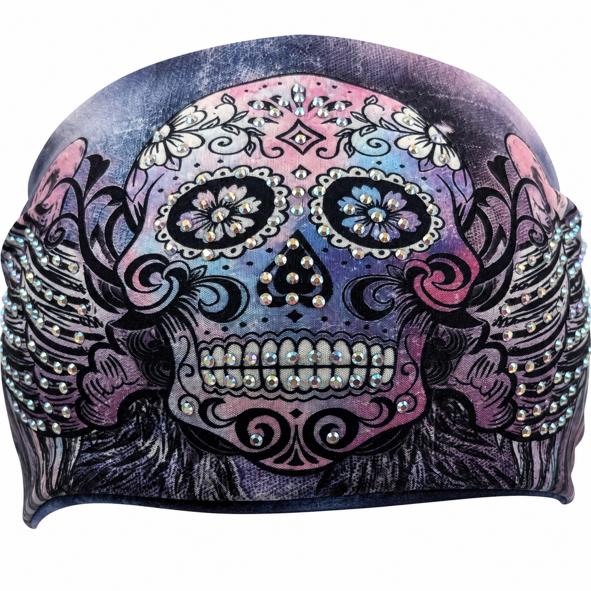 Sugar Skull Wings headwrap skull and rhinestone detail